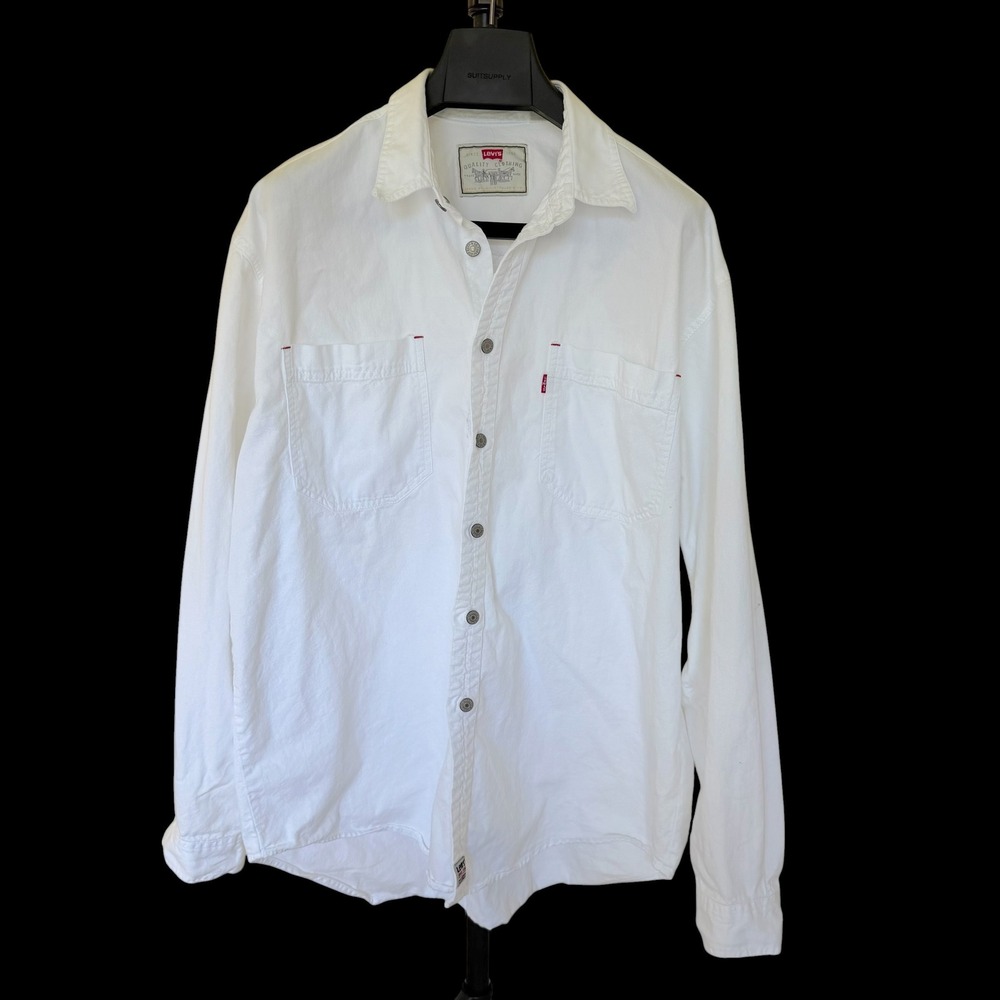 90's Levis Red Tab Large White Denim Long Sleeve Button Down Work Shirt Cotton